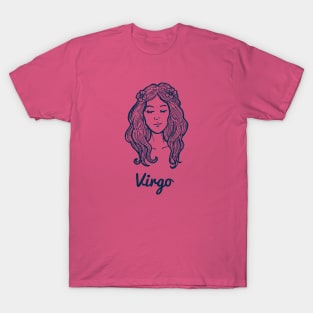 Virgo Zodiac Horoscope with Beautiful Women Girl Face with Flower Sign and Name T-Shirt